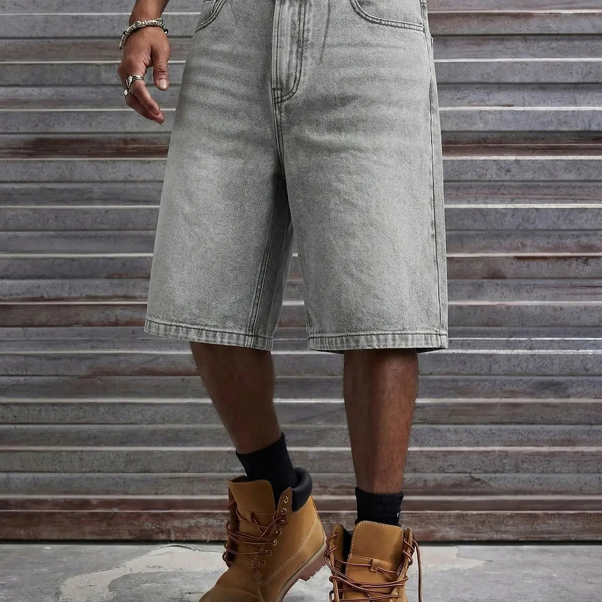 Men's Loose Fit Oversize Wide Leg Casual Fashion Denim Shorts, Classic Street Style, Plain Color with Pocket Design