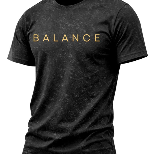 Men's "BALANCE" Brain & Heart Print Washed T-Shirt, Casual Streetwear Short Sleeve Tee, Minimalist Graphic Top, Menswear Graphic T Shirts #BalanceTee #BrainHeartPrint #WashedStreetwear #MinimalistTShirt #TikTokMadeMeBuyIt