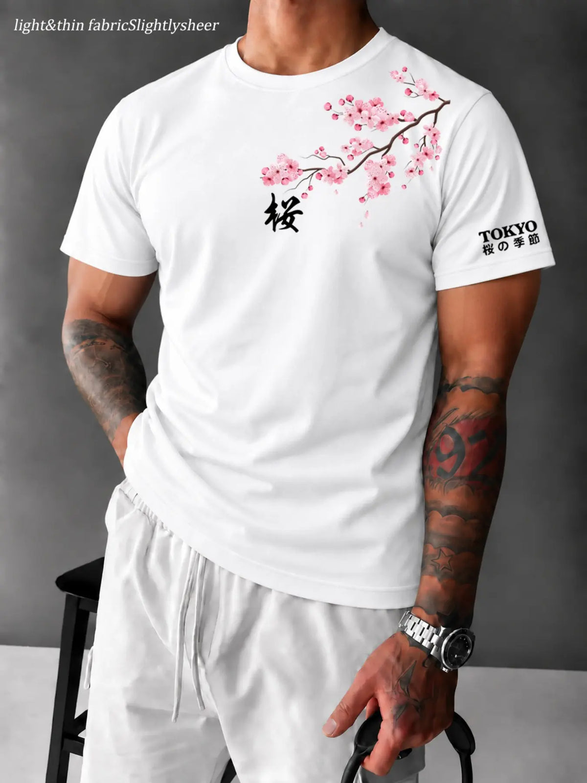 Men's Tokyo Cherry Blossom Fitted T‑Shirt, Casual Japanese Streetwear Tee, Breathable Soft Summer Top#CherryBlossomTee #TokyoStreetwear #JapanesePrintTShirt #FittedTee #TikTokMadeMeBuyIt #StreetwearFashion #SummerTees