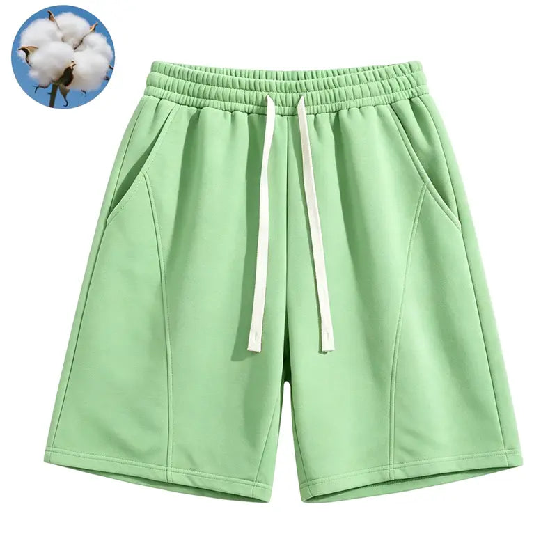 Men's Cotton-Polyester Knitting Fabric 7-in H-Type Cut Loose Active Sweat Shorts - Plain, Soft, Breathable, Anti-Wrinkle, Sweat-Absorbing Above-the-Knee Summer Casual Menswear Bottoms