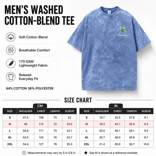 Men’s Retro Street Style Lightweight Cotton Short-Sleeve T-Shirt - Palm Tree Print, Washed Distressed Design, Good Graphic Tees - Suitable for Casual Wear, Sports - Ideal Summer Gifts for Him, Tops, Shortsleeve
