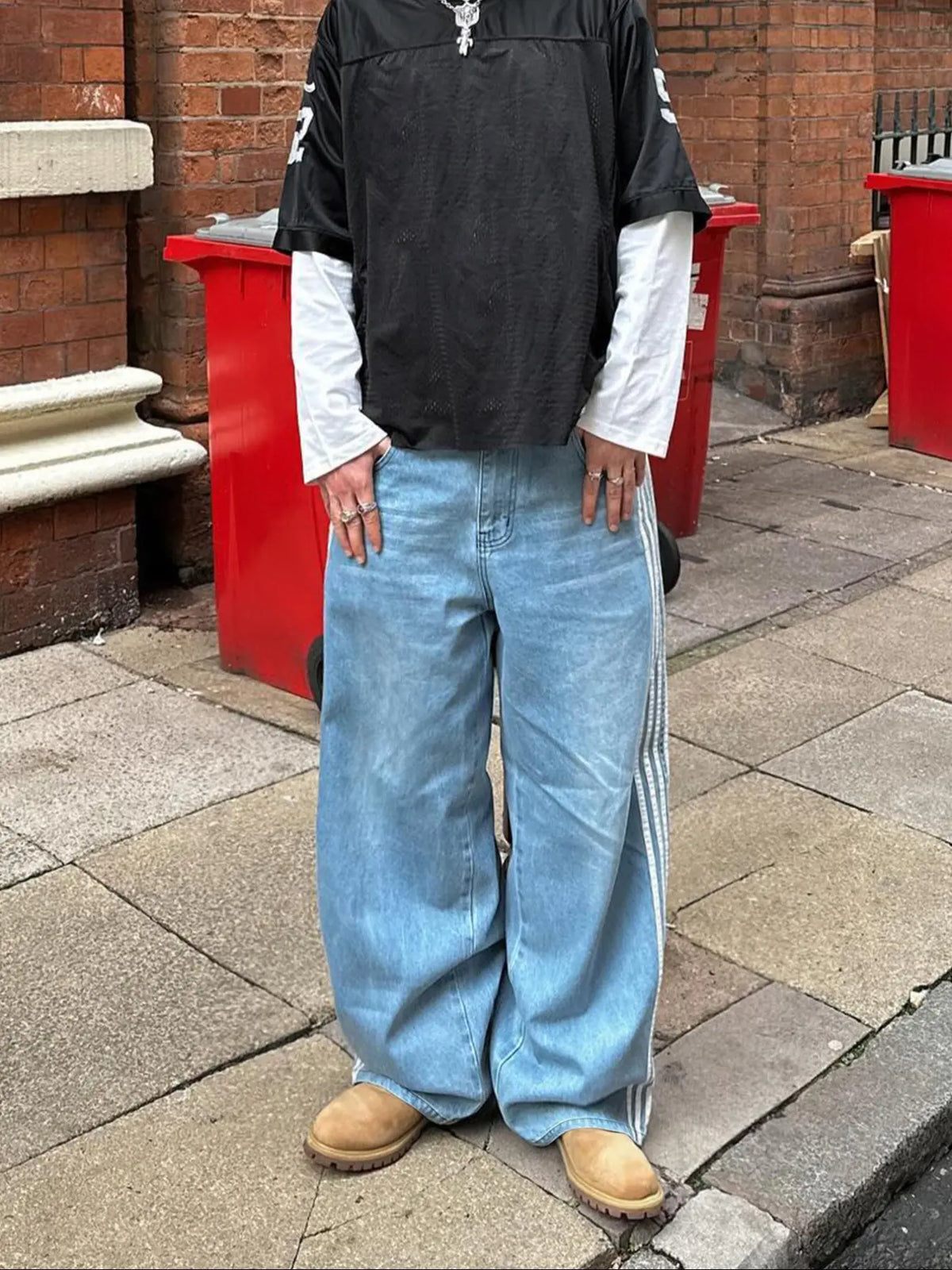 Men's New Fashion Loose Fit Side Stripe Jeans, Casual Versatile Denim Jeans, Stylish Long Straight Leg Jeans for Everyday Wear