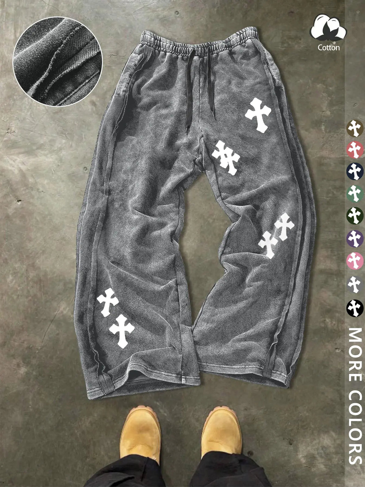 Unisex Street Style Cross Pattern Washed Sweatpants, Loose-Fit, Drawstring Waist, Cotton Fabric, Y2K Trousers, Ideal Gift, Streetwear, Casual Fashion Bottoms