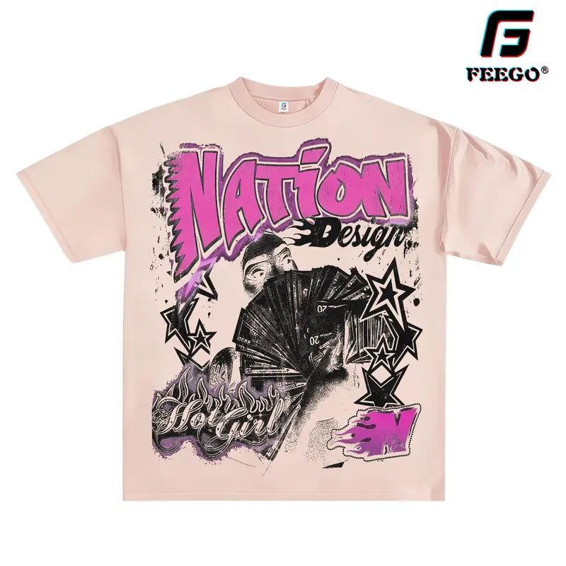 Women's Vintage "HOT GIRL" Graphic T-Shirt - Round Neck, Short-Sleeve, Cotton, Fashion Streetwear, Good Graphic Tees