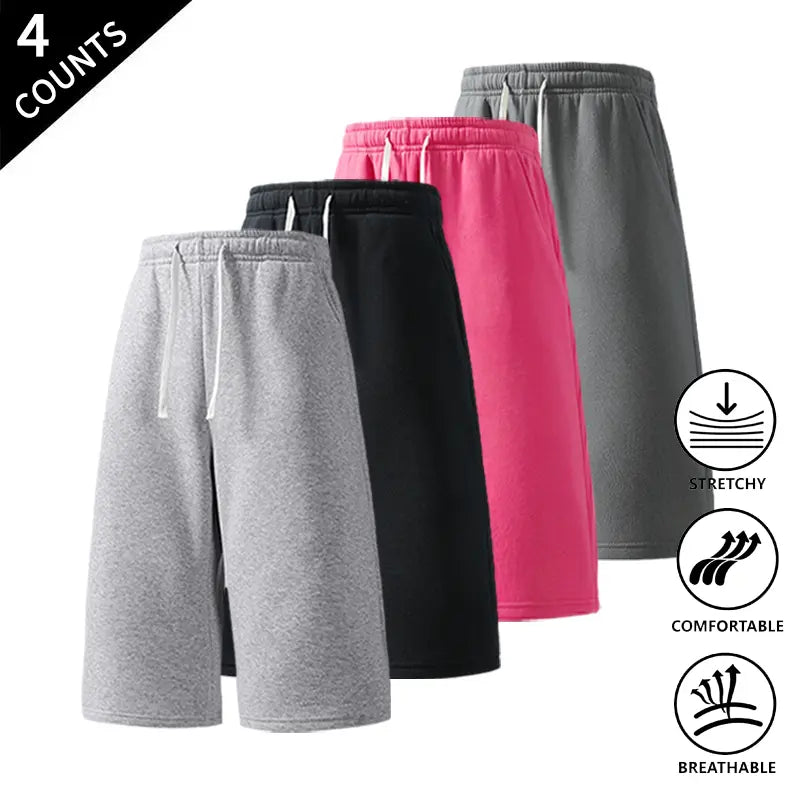 Men's 3-Pack Baggy Fit Sweat Shorts, 7/8 Knee-High Length, Elastic Drawstring, Plain Casual Menswear for Summer Everyday Wear