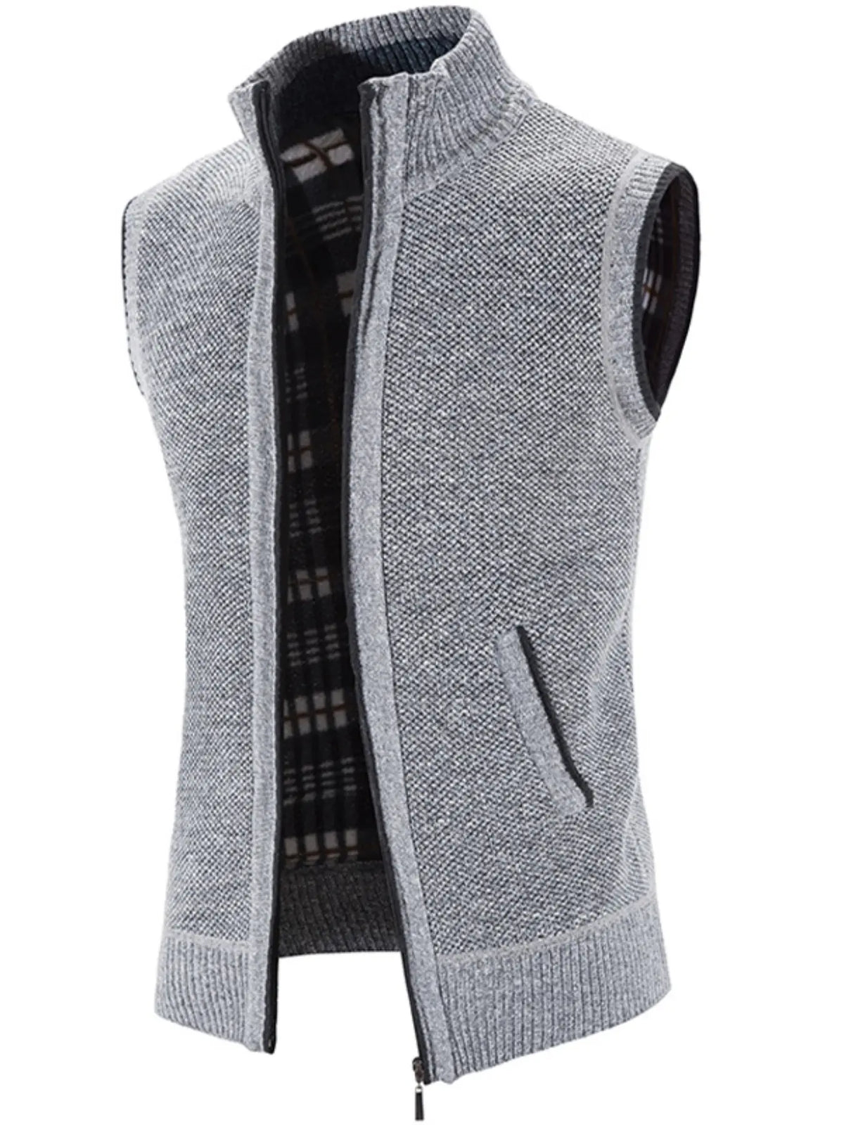 Men's Knitted Vest, Aesthetic High-Quality Blend Fabric, Soft and Warm, Zipper Neck Design, Pocket Details, Fleece Lining, Fall Winter Essential Tops