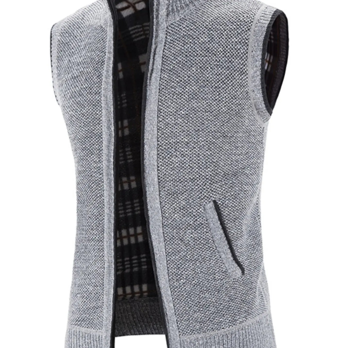 Men's Knitted Vest, Aesthetic High-Quality Blend Fabric, Soft and Warm, Zipper Neck Design, Pocket Details, Fleece Lining, Fall Winter Essential Tops