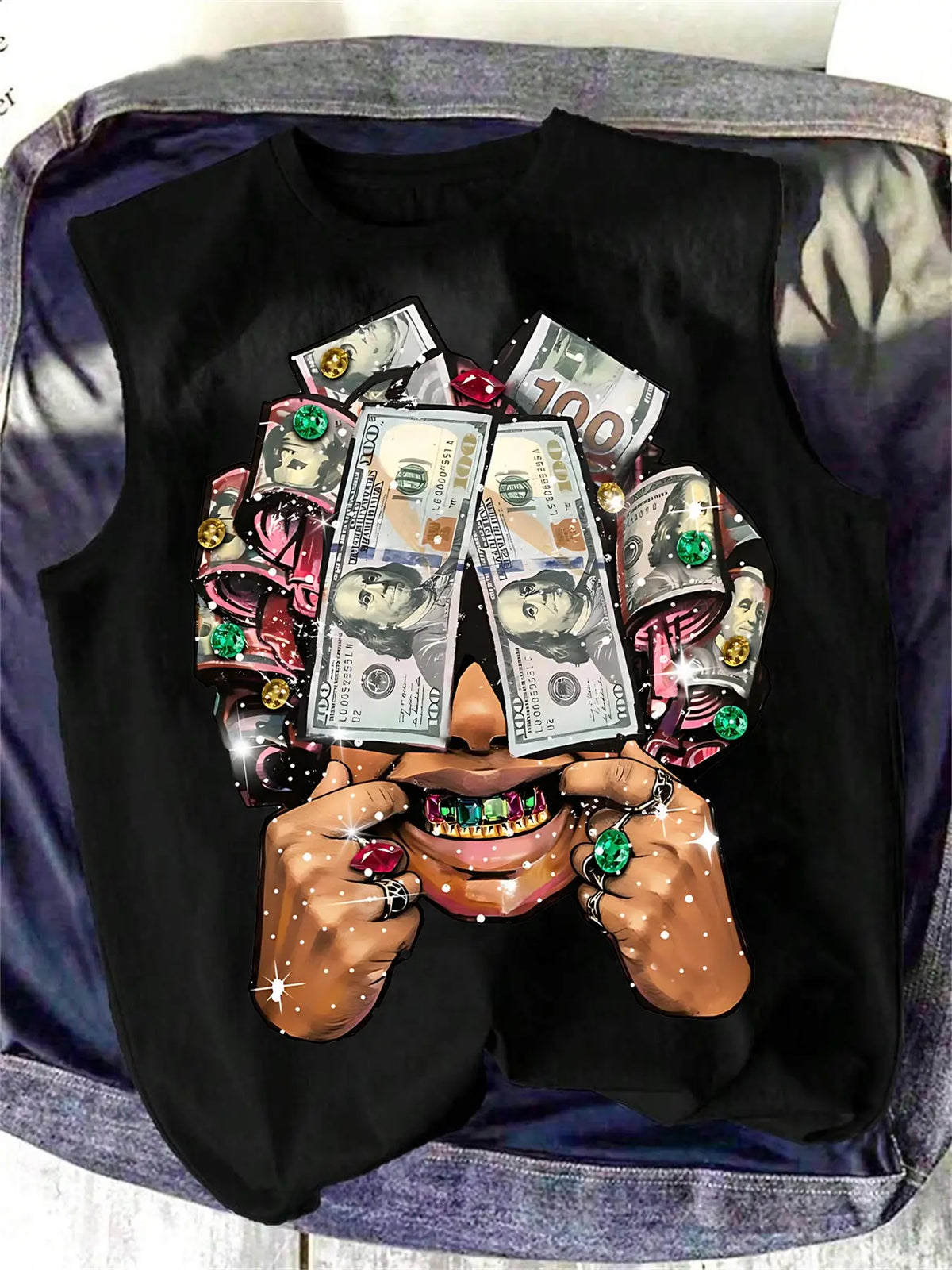 Men's Casual Vest with Explosion Head Graphic Print, Bold Design, Rhinestone Teeth & Full Diamond Ring, Street Culture Vibe Street Style Fitted Fit for All Seasons