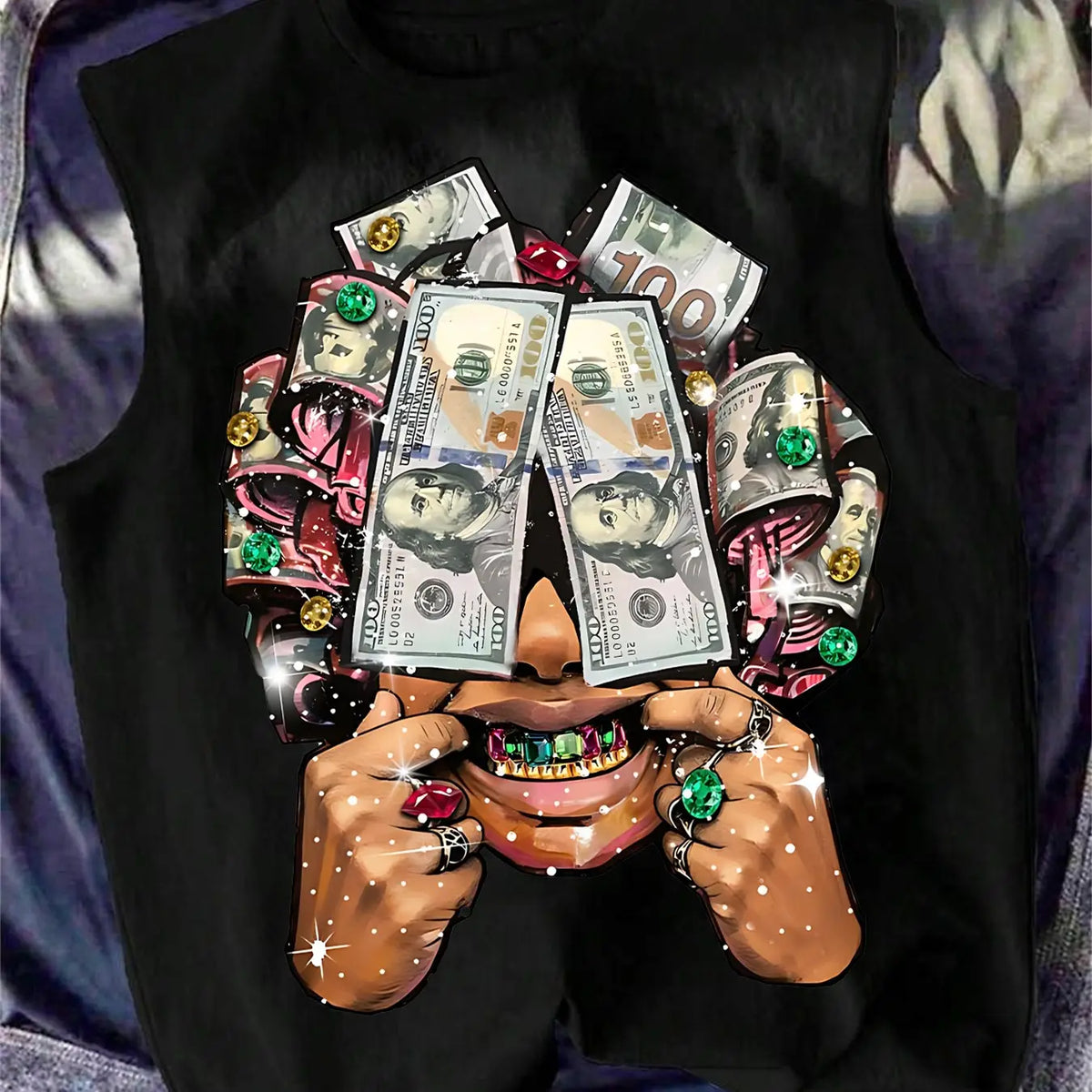 Men's Casual Vest with Explosion Head Graphic Print, Bold Design, Rhinestone Teeth & Full Diamond Ring, Street Culture Vibe Street Style Fitted Fit for All Seasons