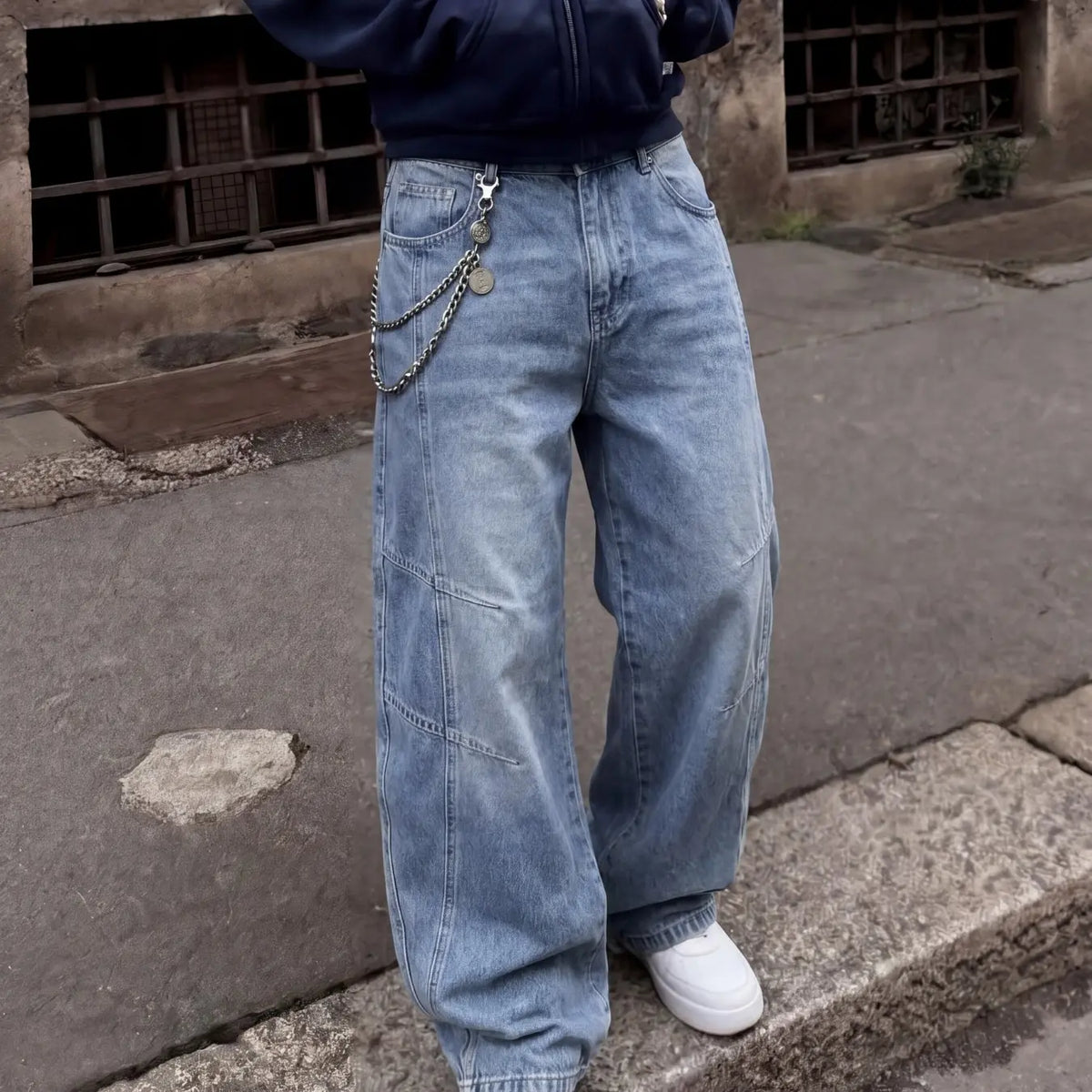 Men's Loose Fit Wide Leg Denim Jeans, Pants, Vintage Washed Button Fly, Natural Waist, Casual All-Season Streetwear, Suitable for Daily Wear