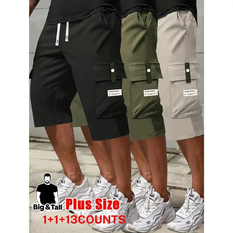 Men's plus size summer work pants elastic drawstring waist circumference, multiple pockets and letter patches, regular mid waist non elastic fabric, opaque, suitable for daily and casual wear, Father's Day gift casual pants for summer