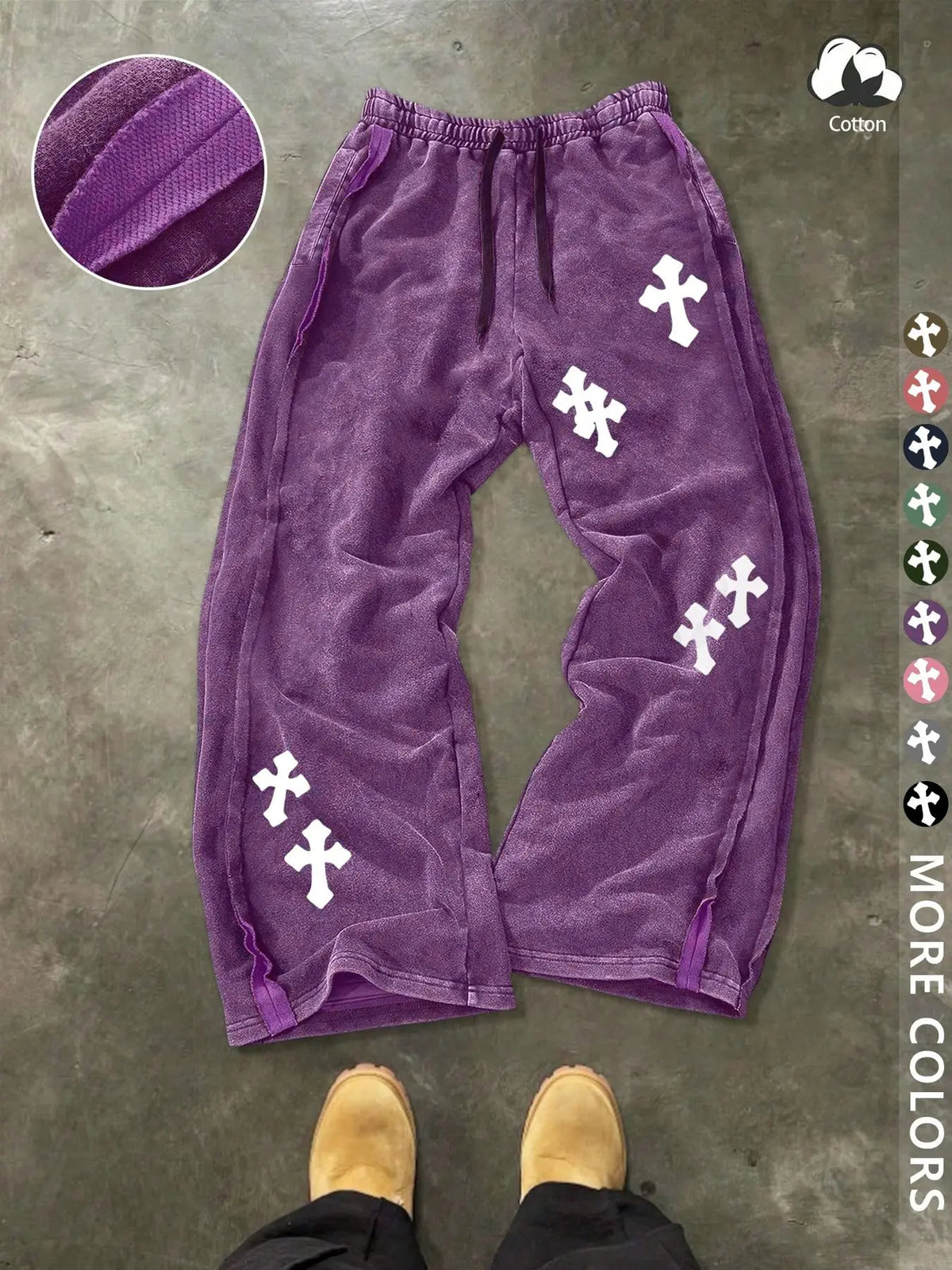 Unisex Street Style Cross Pattern Washed Sweatpants, Loose-Fit, Drawstring Waist, Cotton Fabric, Y2K Trousers, Ideal Gift, Streetwear, Casual Fashion Bottoms