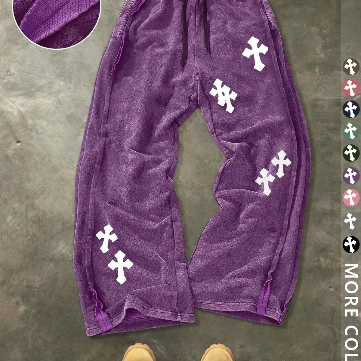 Unisex Street Style Cross Pattern Washed Sweatpants, Loose-Fit, Drawstring Waist, Cotton Fabric, Y2K Trousers, Ideal Gift, Streetwear, Casual Fashion Bottoms