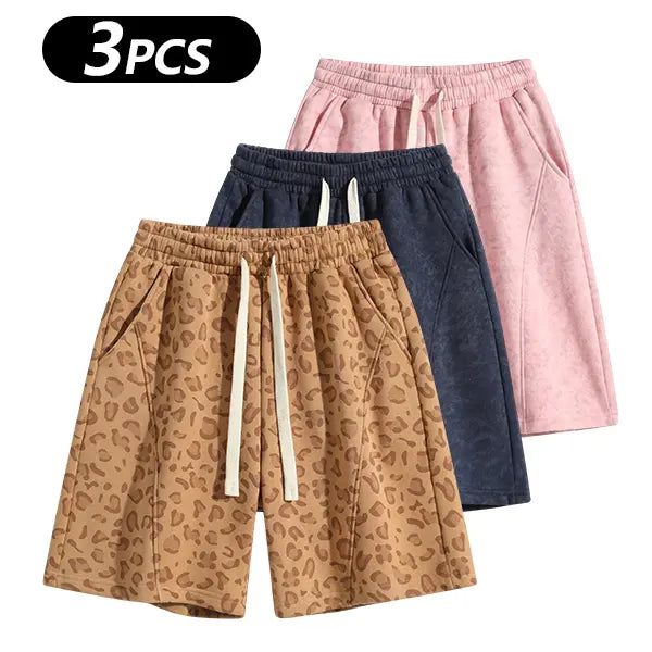 Men's Cotton Blend Sweat Shorts Casual Athletic Lounge, Loose Fit Drawstring with Pockets, Leopard Print Acid Wash, for Summer Workouts, Streetwear & Gym-to-Lounge