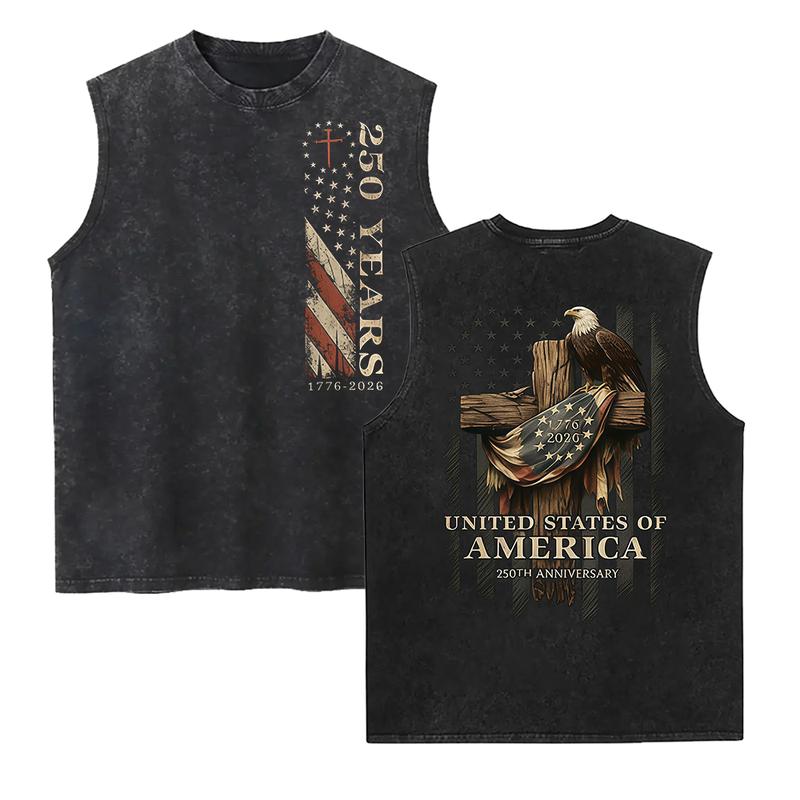 Women's Patriotic Navy 250th Anniversary Eagle Graphic Crew Neck Tank Top - 100% Solid Soft Breathable Cotton, Casual Lightweight Seamless Loose Sleeveless Clothes, Custom Digital Print Foldable Vest