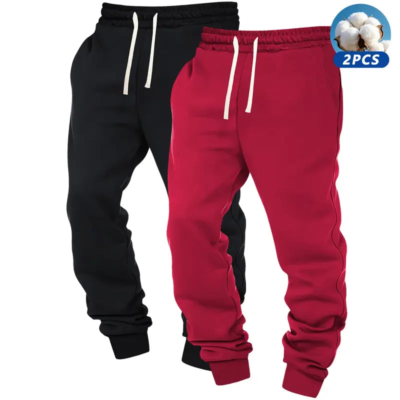 3pcs Men's Solid Cuffed Sweatpants - Elastic Waist Drawstring, Outdoor Fitness Running Daily Wear Pants