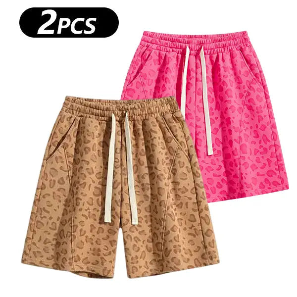 Men's Cotton Blend Sweat Shorts Casual Athletic Lounge, Loose Fit Drawstring with Pockets, Leopard Print Acid Wash, for Summer Workouts, Streetwear & Gym-to-Lounge