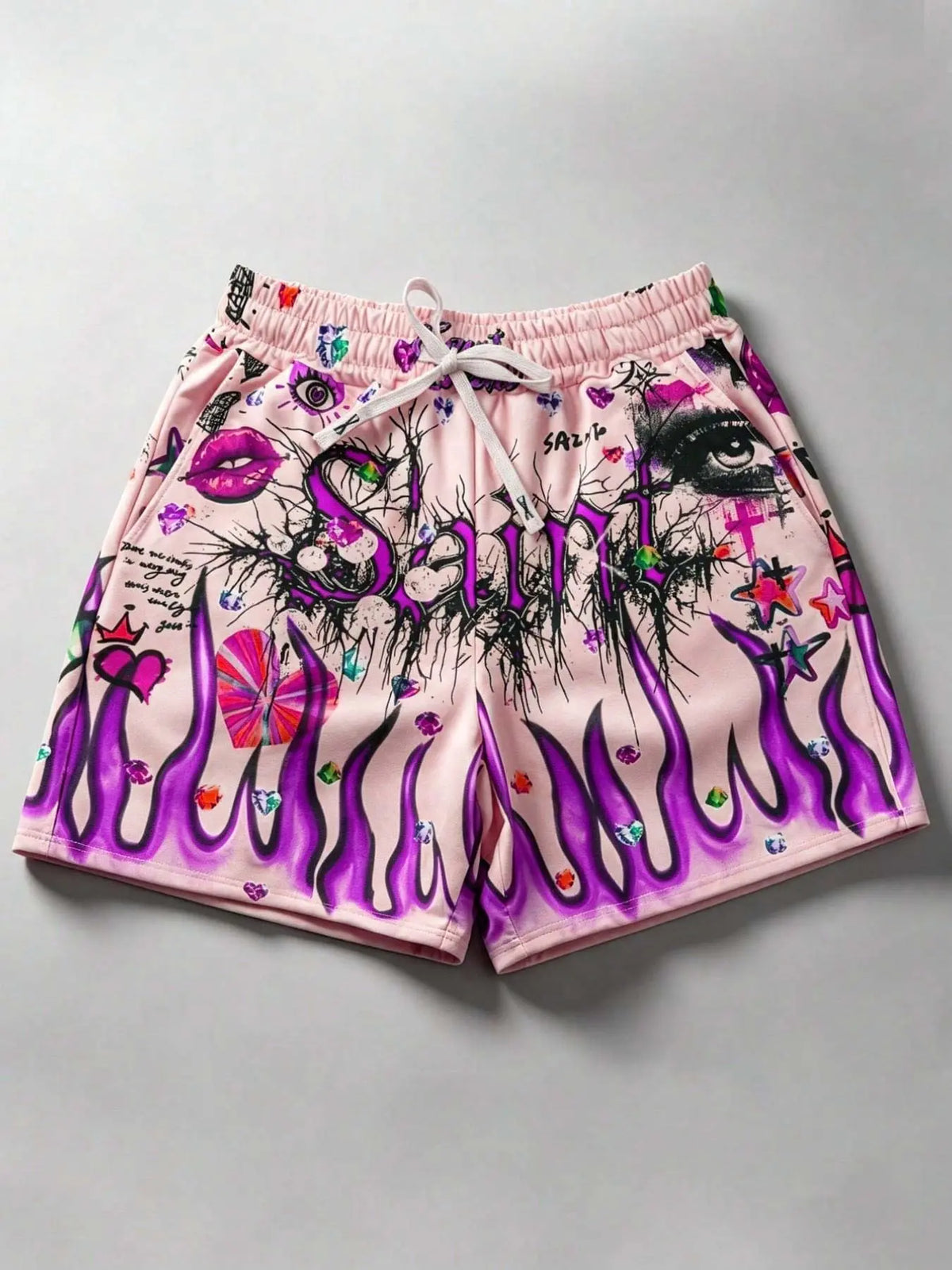 Unisex Y2K Eye & Flame Print, Summer Beach Shorts, European and American Fashion Trendy Outdoor Shorts, Casual Shorts, Shorts For Summer, Street Style 2026 Bottoms