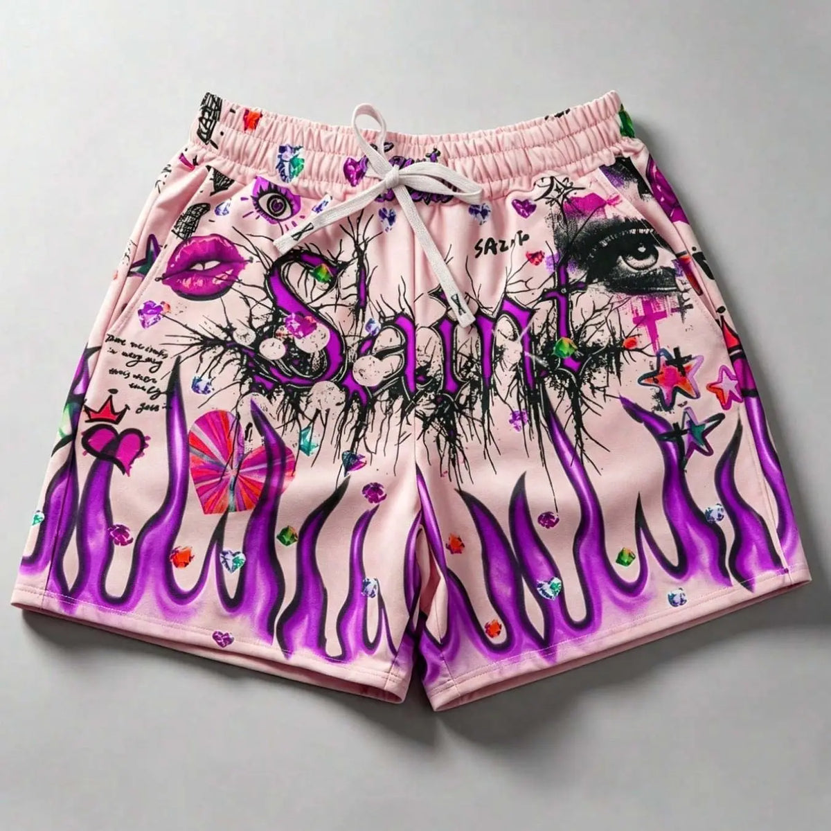 Unisex Y2K Eye & Flame Print, Summer Beach Shorts, European and American Fashion Trendy Outdoor Shorts, Casual Shorts, Shorts For Summer, Street Style 2026 Bottoms