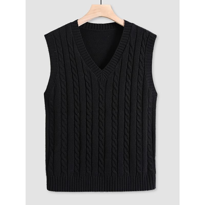 Men's Plus Size Plain V-Neck Knitting Sweater Vest - Solid Acrylic Streetwear Tops, Lightweight Regular Fit Pull-On Sleeveless, Medium Stretch for Spring-Fall, Available in 0XL-5XL (Includes 1XL,4XL)