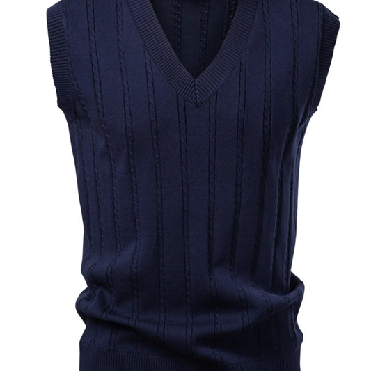 Men's V Neck Sleeveless Sweater Vest, Casual Comfy Vests, Sweaters Vest, Menswear, Casual Thick Knit Top for Fall & Winter, Regular Length Fitted Design, Perfect for Daily Wear