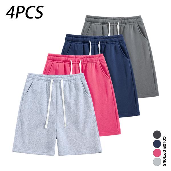 Pack of 4 men’s casual shorts featuring a drawstring waist; skin-friendly, breathable, and versatile. Summer loose fit for everyday wear, leisure, sports, and fitness.summervibes