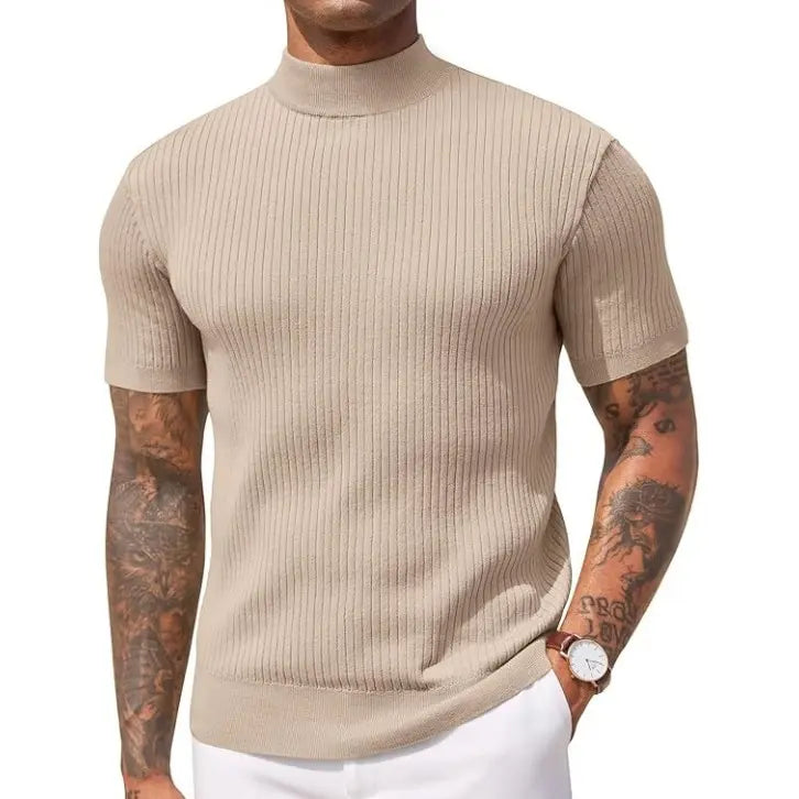 COOFANDY Men's Mock Turtleneck Sweater Short Sleeve Casual Basic Tops Ribbed Knit Pullover Solid Tee