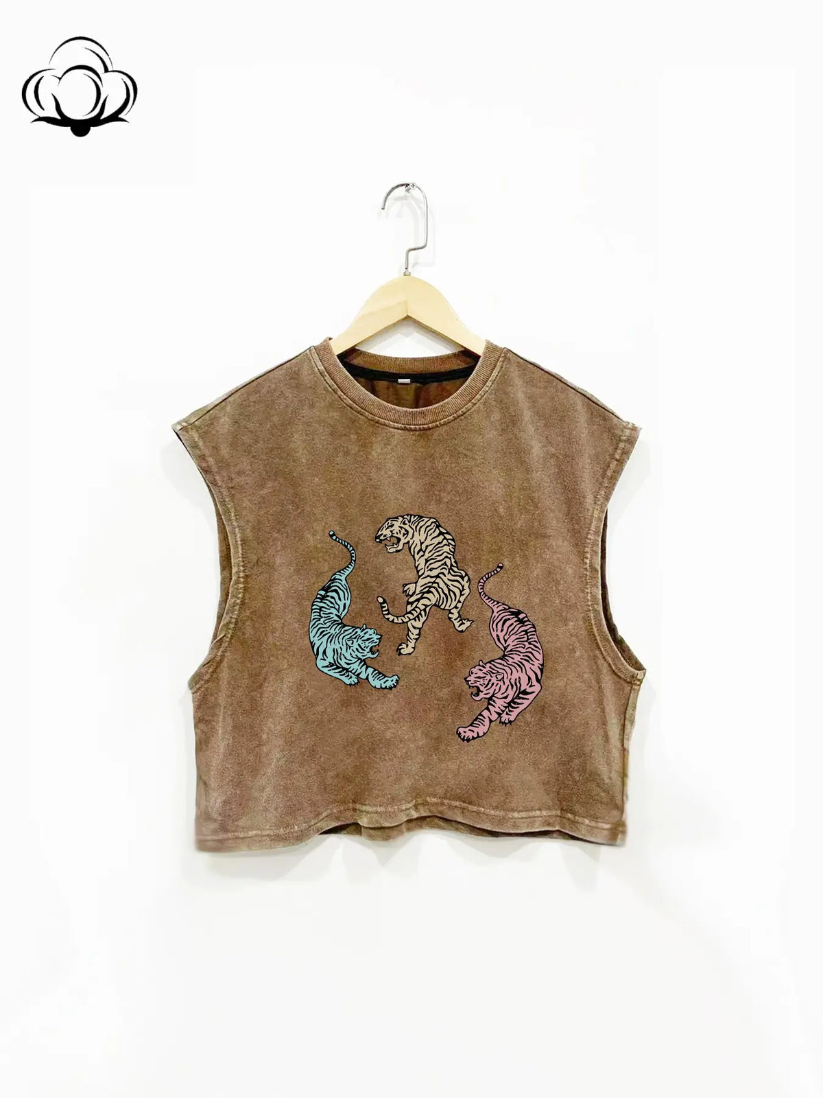 Fashion Tiger Print Cotton Vest, Loose-Fit Round Neck Sleeveless Top, Breathable Summer Essential, Street Style, All-Season Wear, Graphic Sleeveless Vest