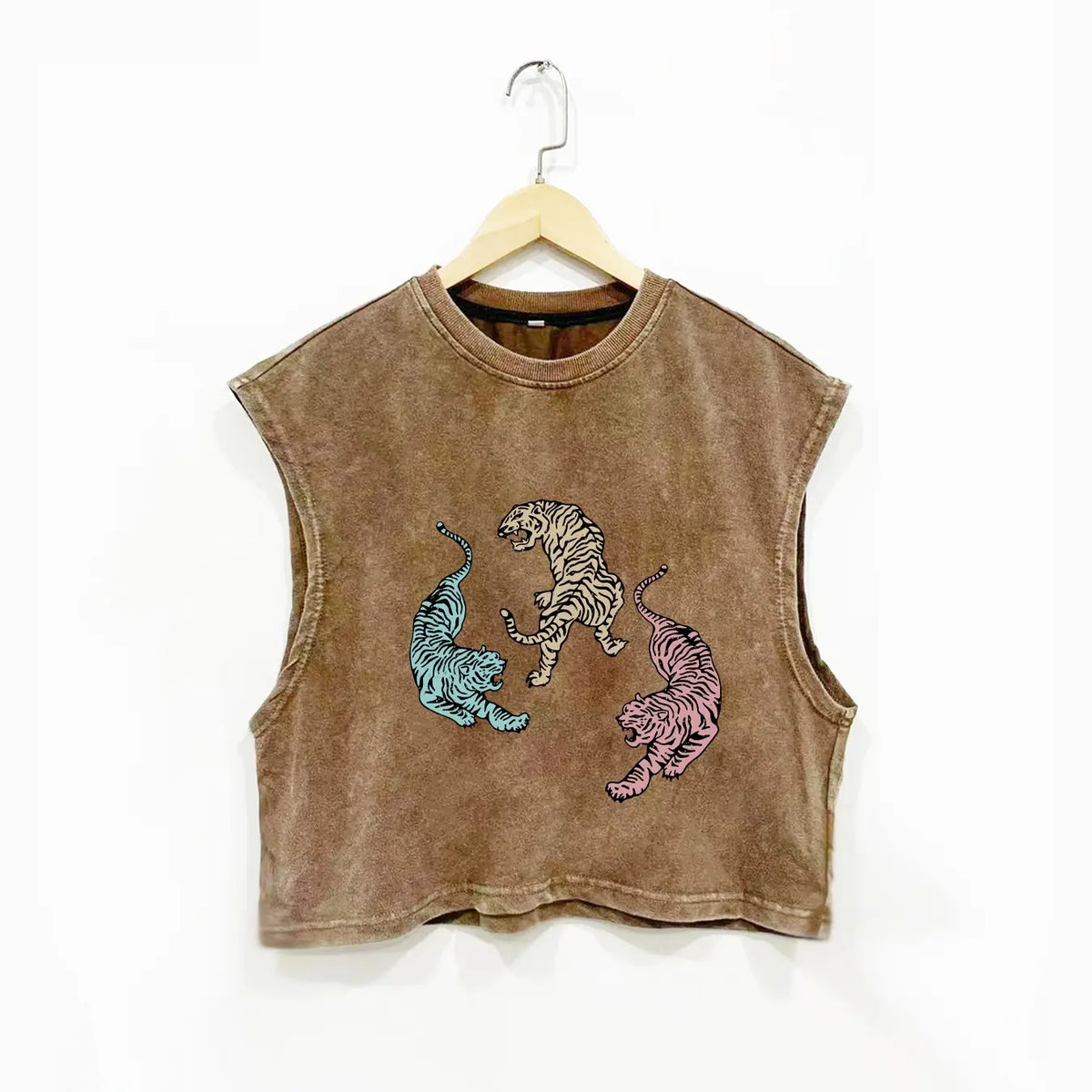 Fashion Tiger Print Cotton Vest, Loose-Fit Round Neck Sleeveless Top, Breathable Summer Essential, Street Style, All-Season Wear, Graphic Sleeveless Vest
