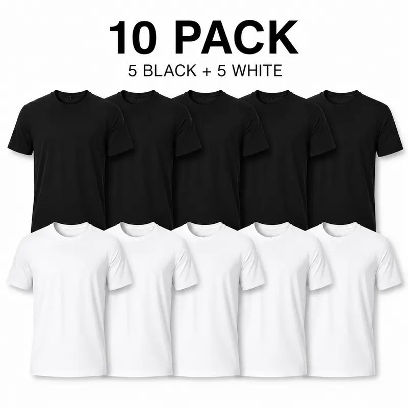 Men's Basic Cotton T-Shirts 10-Pack ($34.99) - Unisex Loose Soft Shortsleeve Crew Neck Tops, Aesthetic Minimal Streetwear, Summer Layering Essentials (2 Black, 2 White & 6 Mixed Colors)