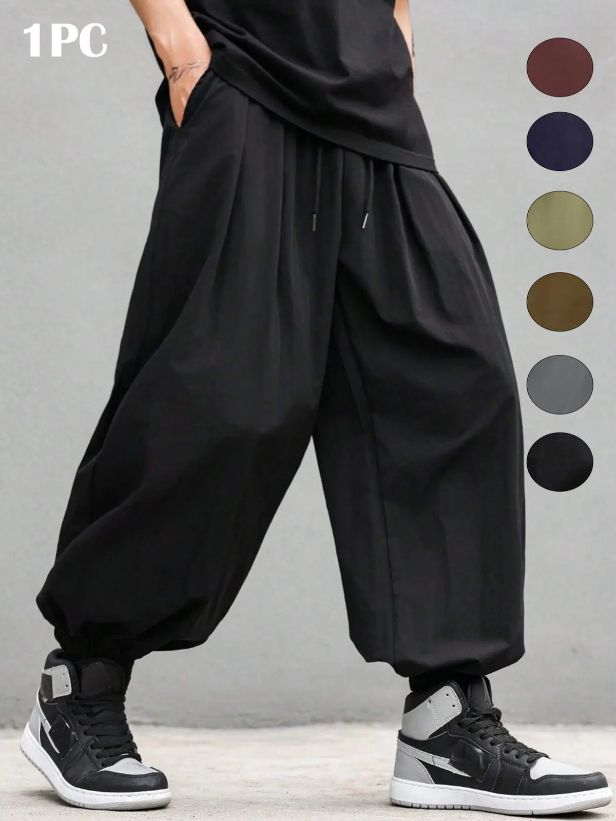 Men's Plain Waist Pants, Loose Fitting Drawstring, Loose Oversized Casual Comfy Breathable Pocket Jogger Pants for Spring & Fall, Fashion Men's Bottoms for Daily Wear