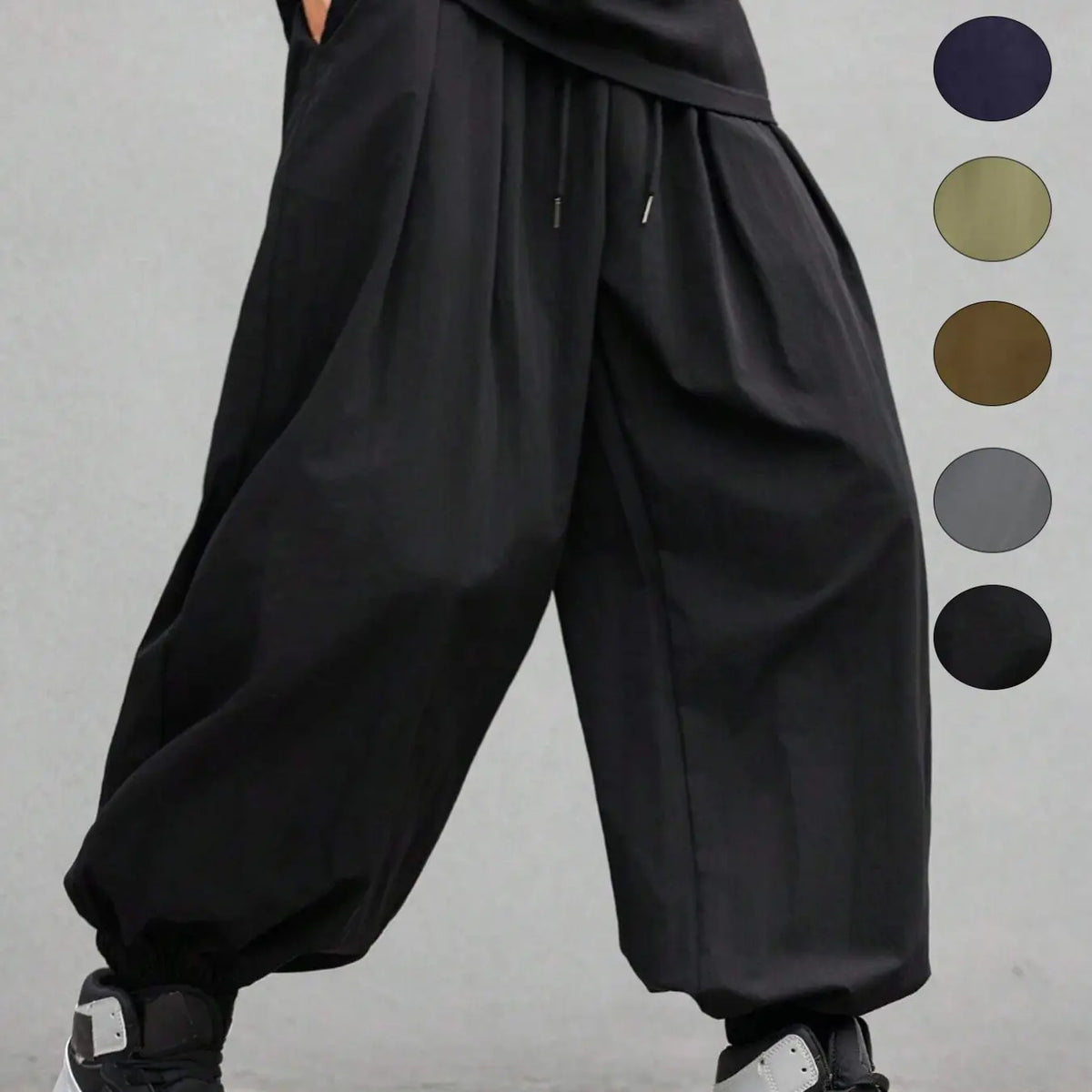 Men's Plain Waist Pants, Loose Fitting Drawstring, Loose Oversized Casual Comfy Breathable Pocket Jogger Pants for Spring & Fall, Fashion Men's Bottoms for Daily Wear