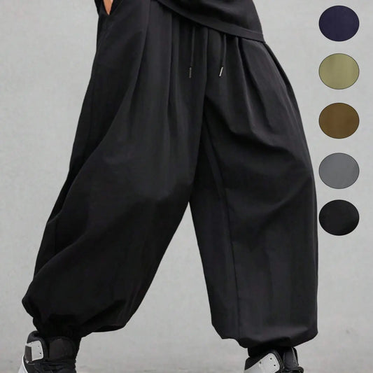 Men's Plain Waist Pants, Loose Fitting Drawstring, Loose Oversized Casual Comfy Breathable Pocket Jogger Pants for Spring & Fall, Fashion Men's Bottoms for Daily Wear