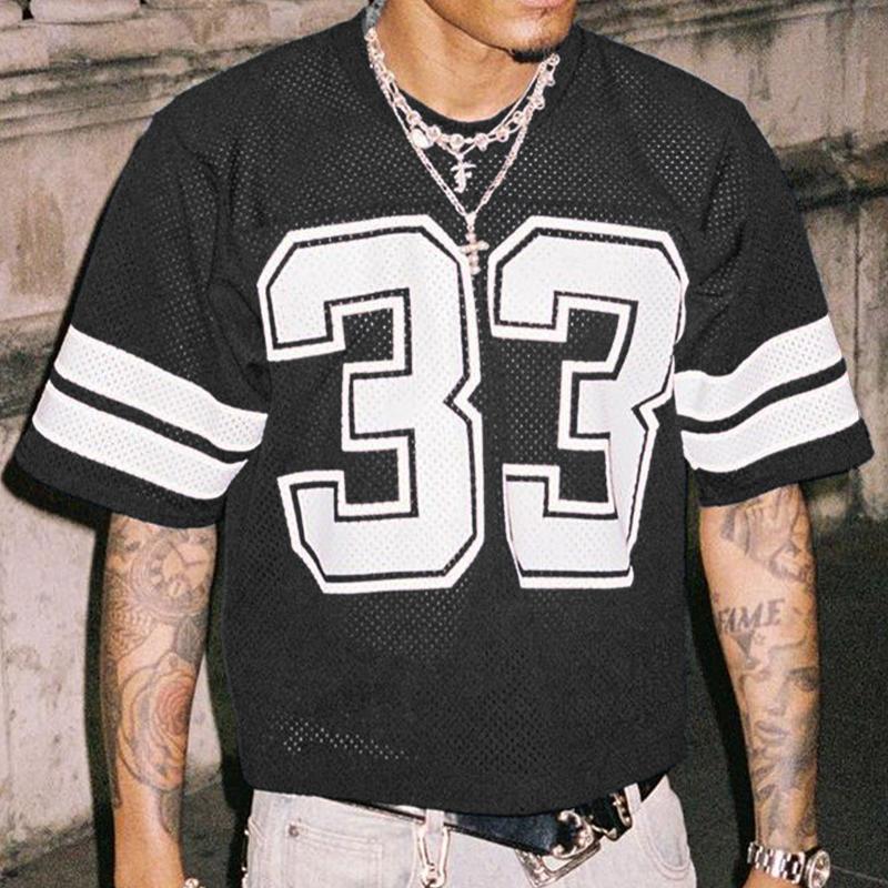 DealsForYouDays Spring To Summer Jersey Shirts Mesh Number Graphic Crew Neck Short Sleeve Streetwear Tee Loose Tops