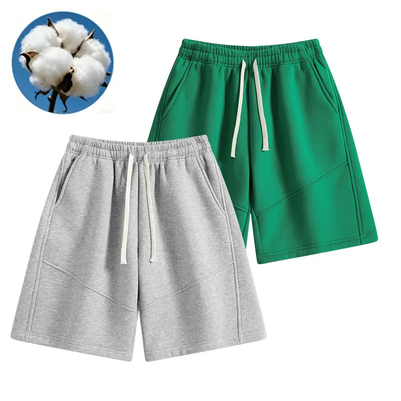 Men's Soft Elastic Cotton Knit Shorts - Retro Street Style, Loose Fit, Adjustable Drawstring Waistband, Casual Menswear for Lounging, Workouts