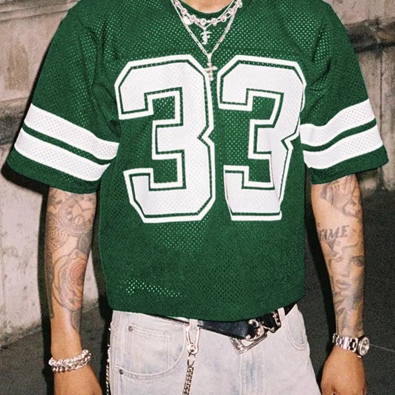 DealsForYouDays Spring To Summer Jersey Shirts Mesh Number Graphic Crew Neck Short Sleeve Streetwear Tee Loose Tops