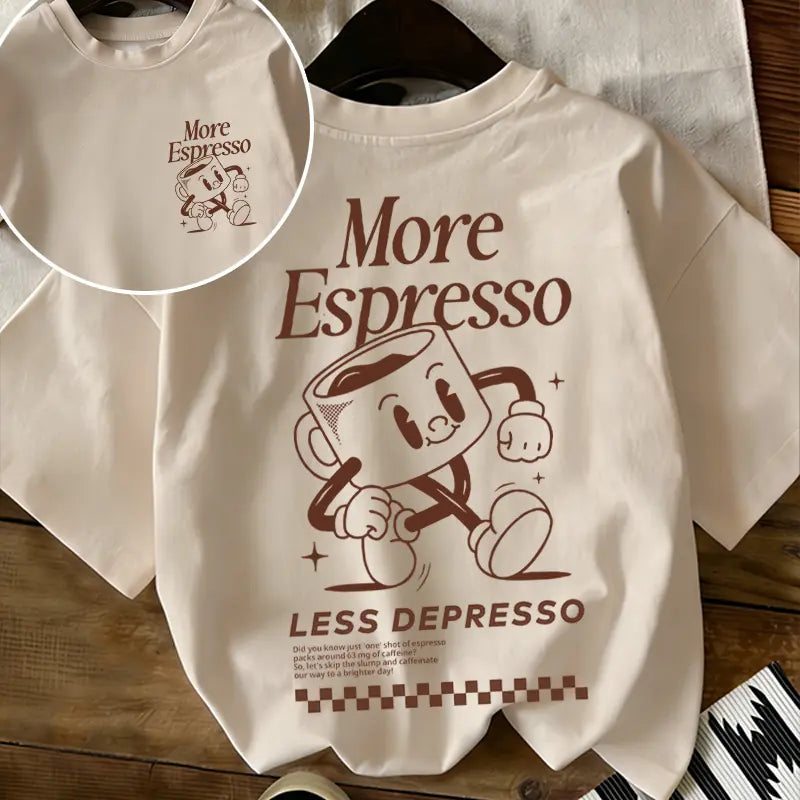 More Espresso Less Depresso Retro Cartoon Tee | Coffee Lover Vibe Oversized Shirt,Sadness Sippy Cup More Espresso Less Depresso Tee | Cute Retro Character Aesthetic Top,Unisex / men & women