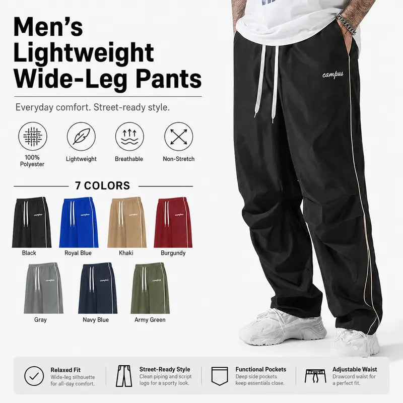 Father’s Day Gift Men’s Spring/Autumn Pants Set (1–3 pieces) | Lightweight & Soft | Side Gold Stripes | Loose Straight Fit | Street Style / Fitness / Casual Vibe | Black/Gray + Multiple Colors