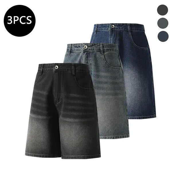 5-Pack Men’s Summer Knee-Length Denim Shorts — Trendy High-Street/Streetwear Athletic Casual Loose Fit, Ideal for Fitness and Running