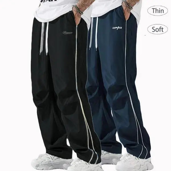 Father’s Day Gift Men’s Spring/Autumn Pants Set (1–3 pieces) | Lightweight & Soft | Side Gold Stripes | Loose Straight Fit | Street Style / Fitness / Casual Vibe | Black/Gray + Multiple Colors