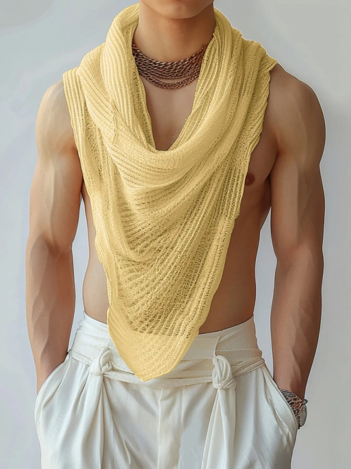 INCERUN Men's Fashion Casual Simple Textured Pointed Hem Sleeveless Tank Shirt, Suitable for Daily Wear, Comfortable and Stylish