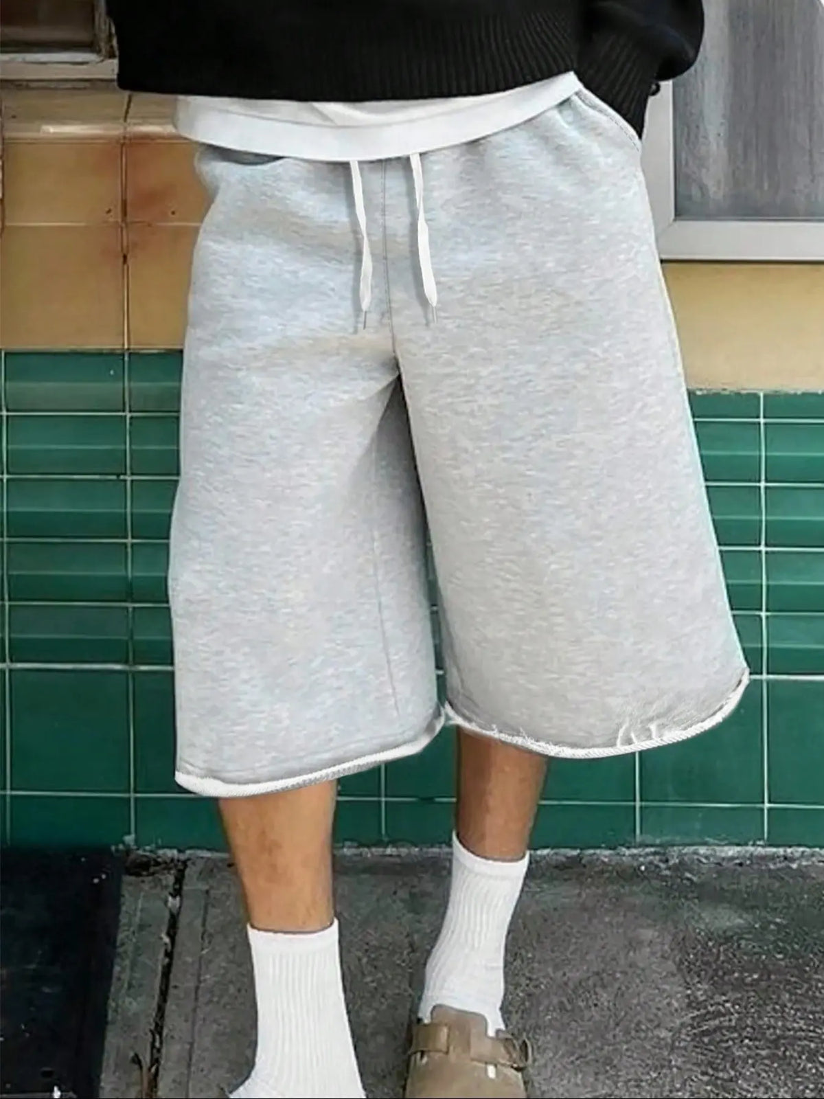 Men's Casual 7-Inch Shorts, Loose, Spring/Summer, Sporty Style, Knit Fabric Suitable For Campus, Skateboarding, Outfit, Pockets