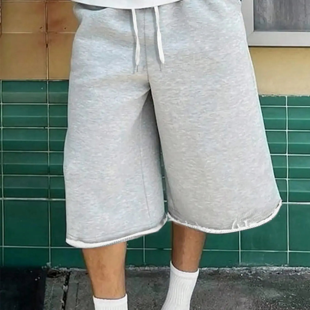 Men's Casual 7-Inch Shorts, Loose, Spring/Summer, Sporty Style, Knit Fabric Suitable For Campus, Skateboarding, Outfit, Pockets