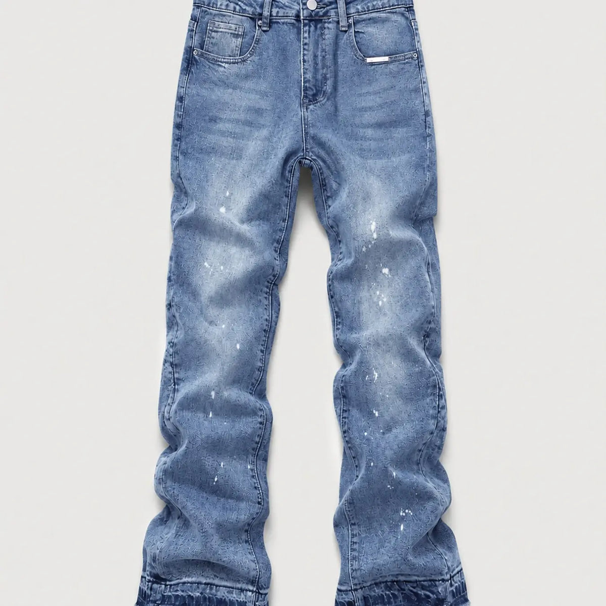 Men's Micro Flare Jeans, Loose-Fitting Button Fly Denim Pocket, Solid Color Y2K Streetwear Style, All-Season Wear, Washed Fabric, Patchwork Design, Hip Hop Jeans