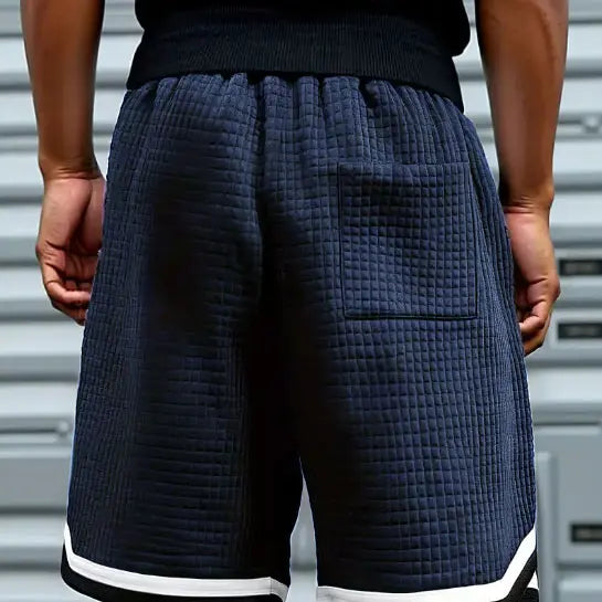 Men's Oversize Waffle Knitted Drawstring Shorts - Extended Size Casual Loose-Fit Streetwear, Elastic Waist, Soft Breathable Summer Fabric, for Beach & Errands, Dark Gray, Drawstring Men's Shorts, Extended Size Men's Shorts