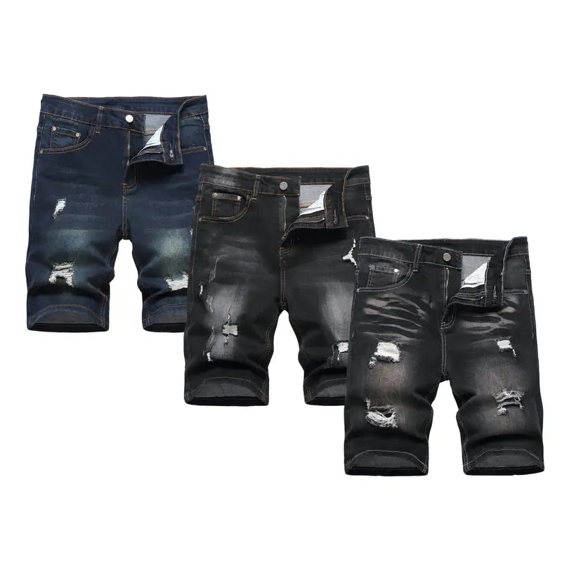 JUNBAOSS Men's Multi Pack Slim Fit Stretch Denim Shorts Ripped Skinny Jean Shorts for Men,Fashion Straight Comfort Flex Waist Short Jean