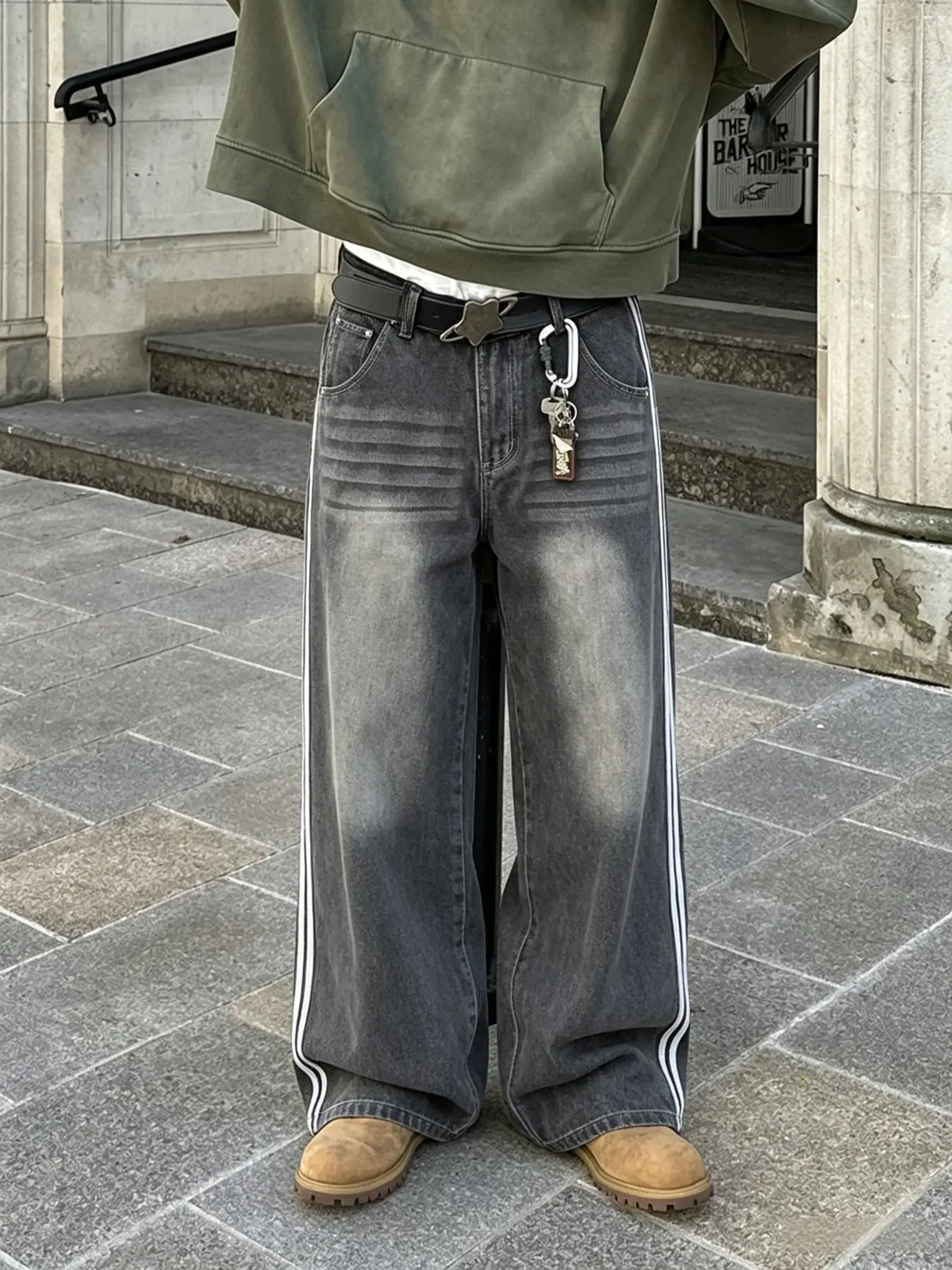 Men's New Fashion Loose Fit Side Stripe Jeans, Casual Versatile Denim Jeans, Stylish Long Straight Leg Jeans for Everyday Wear