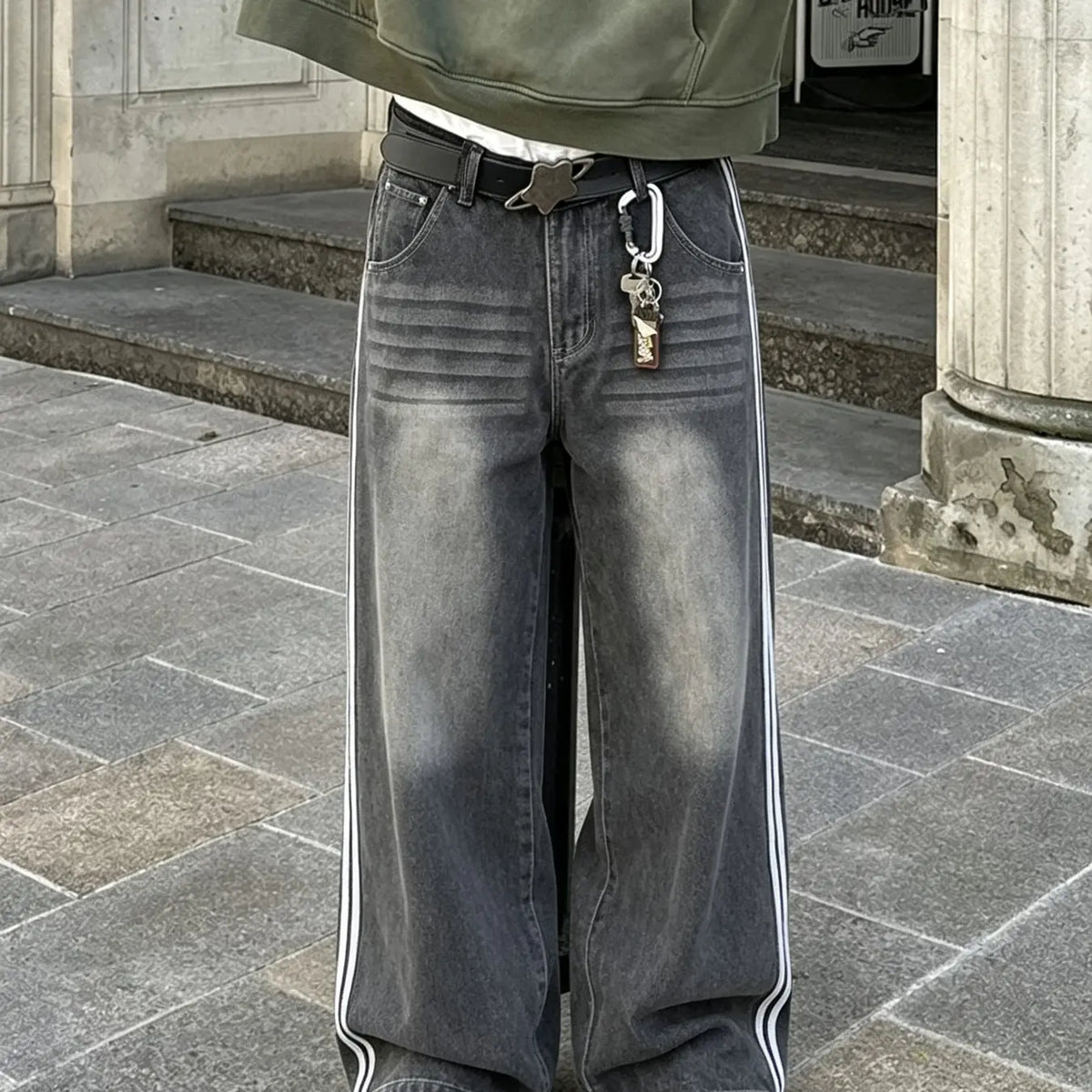 Men's New Fashion Loose Fit Side Stripe Jeans, Casual Versatile Denim Jeans, Stylish Long Straight Leg Jeans for Everyday Wear