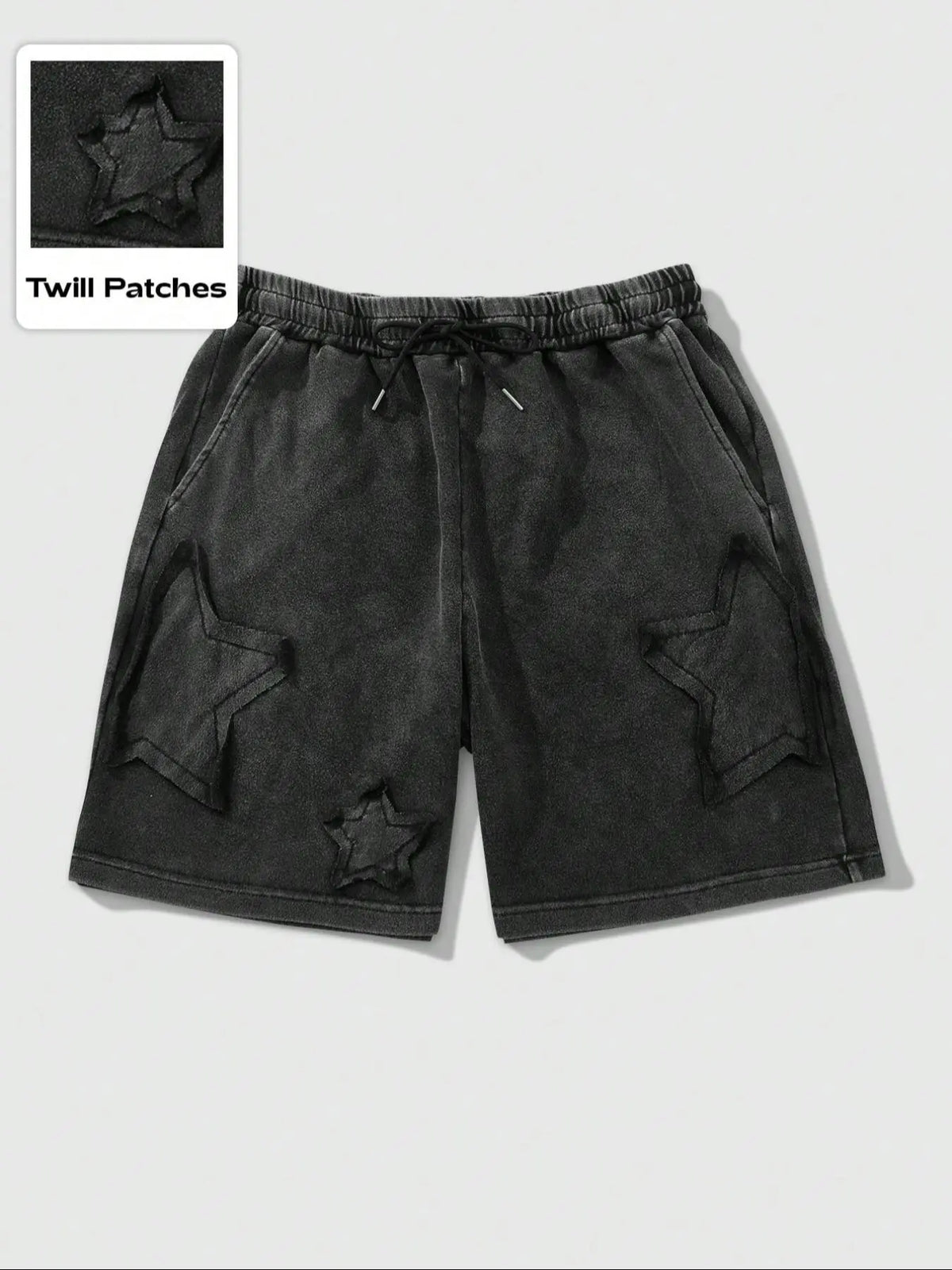 Ezwear Baggy Shorts with Drawstring Waist and Patch Design, Comfortable and Trendy, Perfect Summer Casual Essential, Loose-Fitting Style, Elastic Waist Drawstring Lounge Shorts