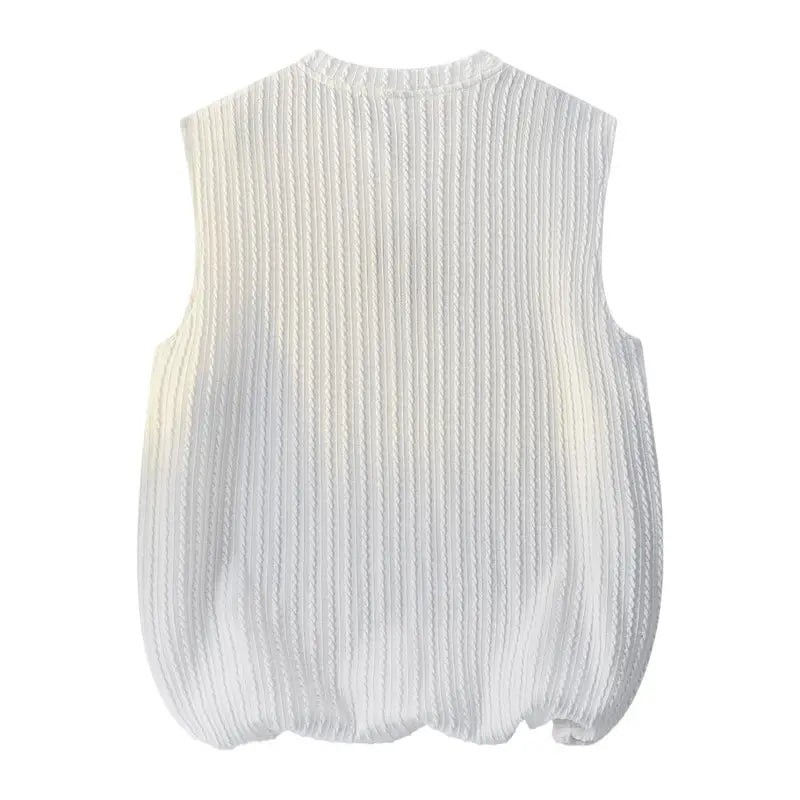 Men's Casual Cutout Sleeveless Deep-Neck Vest - Vertical Textured Wrinkle Half-Open Premium Breathable Soft Draping Loose Oversized Tank Top for Daily Casual Wear, Menswear Apparel